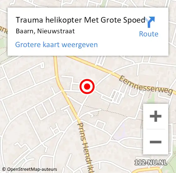 Locatie op kaart van de 112 melding: Trauma helikopter Met Grote Spoed Naar Baarn, Nieuwstraat op 22 december 2022 19:59