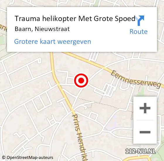 Locatie op kaart van de 112 melding: Trauma helikopter Met Grote Spoed Naar Baarn, Nieuwstraat op 22 december 2022 20:00