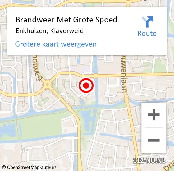 Locatie op kaart van de 112 melding: Brandweer Met Grote Spoed Naar Enkhuizen, Klaverweid op 22 december 2022 20:51