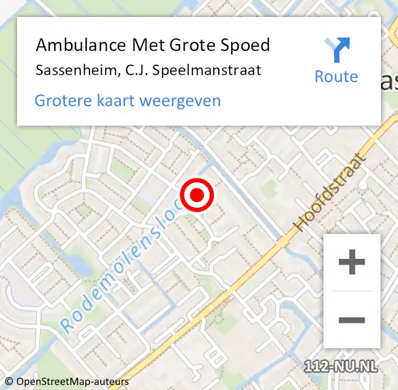 Locatie op kaart van de 112 melding: Ambulance Met Grote Spoed Naar Sassenheim, C.J. Speelmanstraat op 22 december 2022 20:51