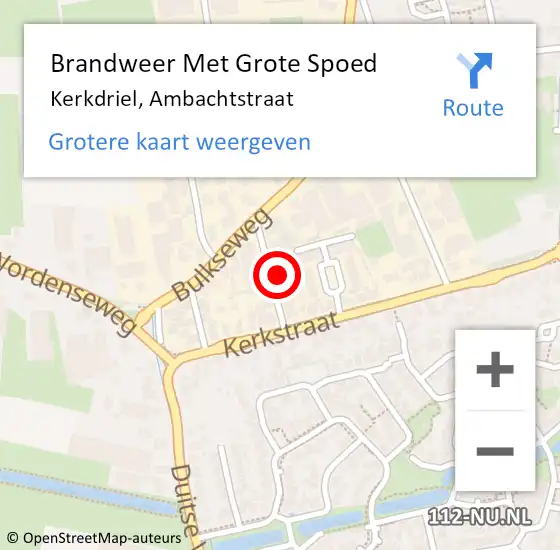 Locatie op kaart van de 112 melding: Brandweer Met Grote Spoed Naar Kerkdriel, Ambachtstraat op 22 december 2022 20:59