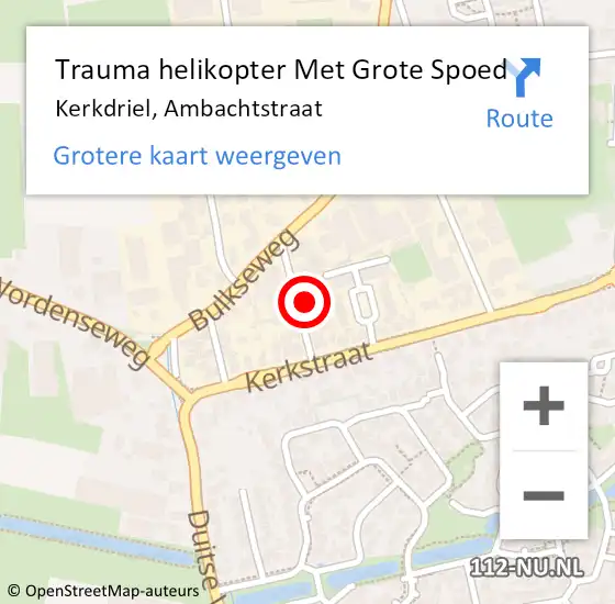 Locatie op kaart van de 112 melding: Trauma helikopter Met Grote Spoed Naar Kerkdriel, Ambachtstraat op 22 december 2022 21:01