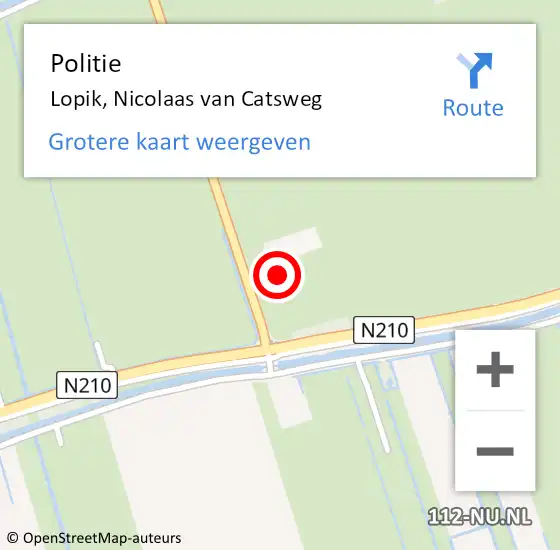 Locatie op kaart van de 112 melding: Politie Lopik, Nicolaas van Catsweg op 22 december 2022 21:02