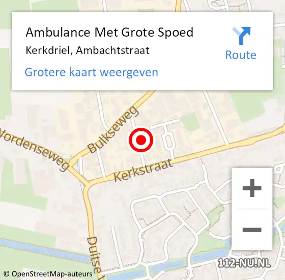 Locatie op kaart van de 112 melding: Ambulance Met Grote Spoed Naar Kerkdriel, Ambachtstraat op 22 december 2022 21:08