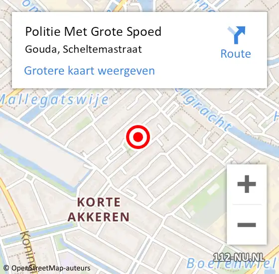 Locatie op kaart van de 112 melding: Politie Met Grote Spoed Naar Gouda, Scheltemastraat op 22 december 2022 21:18