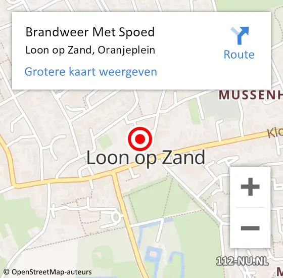 Locatie op kaart van de 112 melding: Brandweer Met Spoed Naar Loon op Zand, Oranjeplein op 22 december 2022 21:25