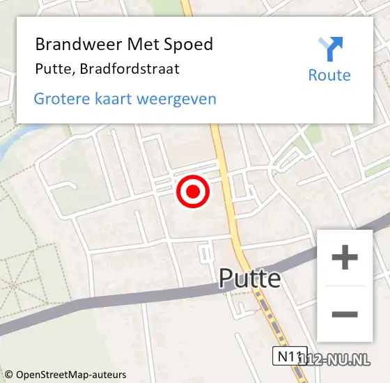 Locatie op kaart van de 112 melding: Brandweer Met Spoed Naar Putte, Bradfordstraat op 22 december 2022 22:05