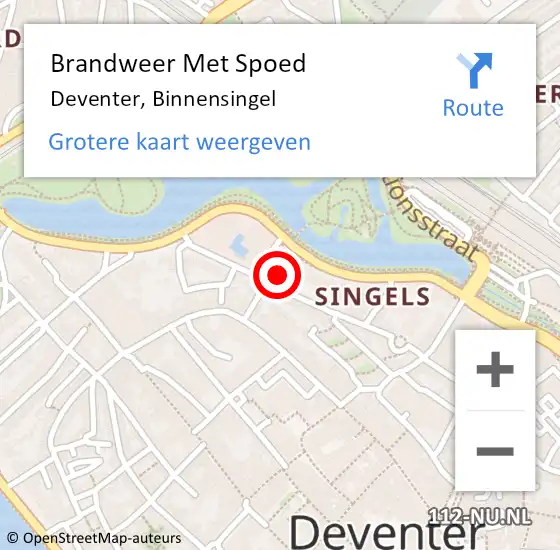Locatie op kaart van de 112 melding: Brandweer Met Spoed Naar Deventer, Binnensingel op 22 december 2022 22:12