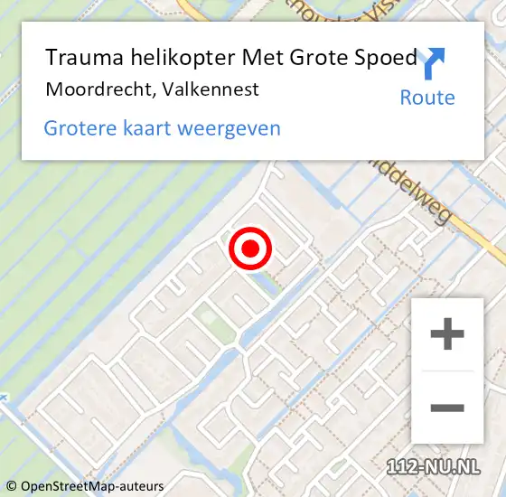 Locatie op kaart van de 112 melding: Trauma helikopter Met Grote Spoed Naar Moordrecht, Valkennest op 22 december 2022 22:28