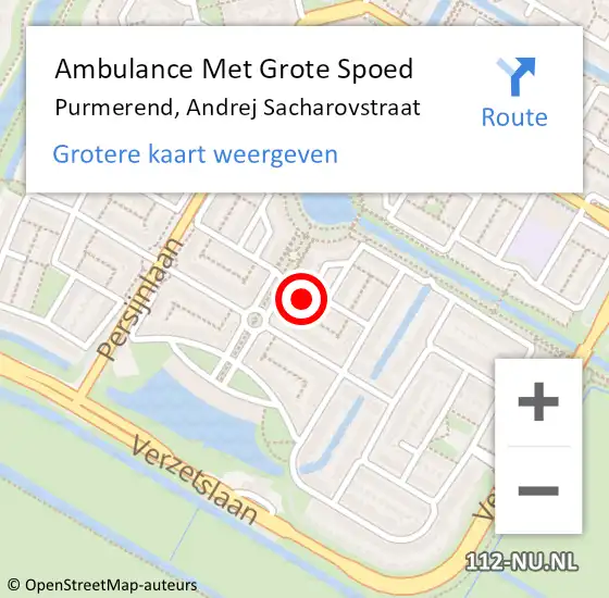 Locatie op kaart van de 112 melding: Ambulance Met Grote Spoed Naar Purmerend, Andrej Sacharovstraat op 22 december 2022 23:20