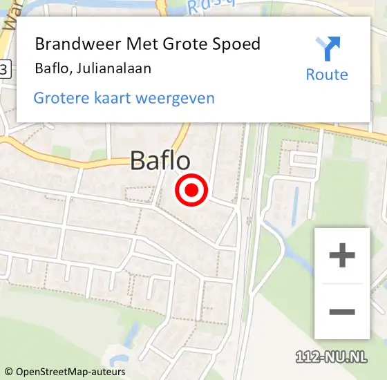 Locatie op kaart van de 112 melding: Brandweer Met Grote Spoed Naar Baflo, Julianalaan op 22 december 2022 23:30