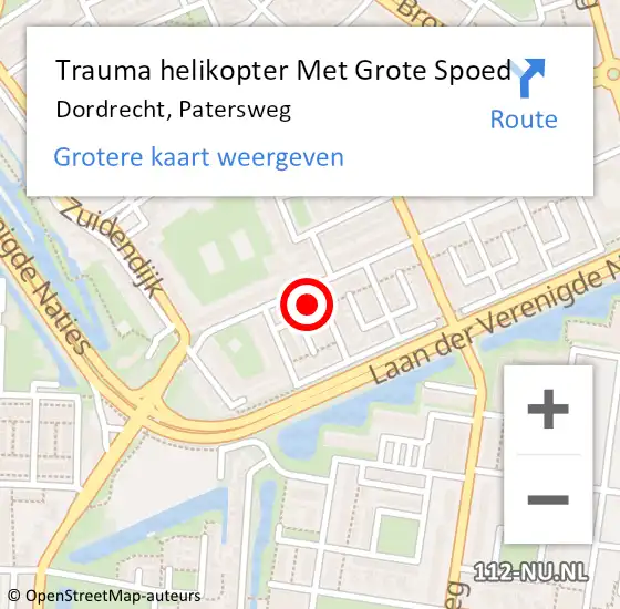 Locatie op kaart van de 112 melding: Trauma helikopter Met Grote Spoed Naar Dordrecht, Patersweg op 23 december 2022 01:05