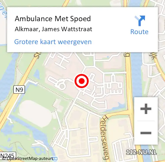 Locatie op kaart van de 112 melding: Ambulance Met Spoed Naar Alkmaar, James Wattstraat op 23 december 2022 01:13