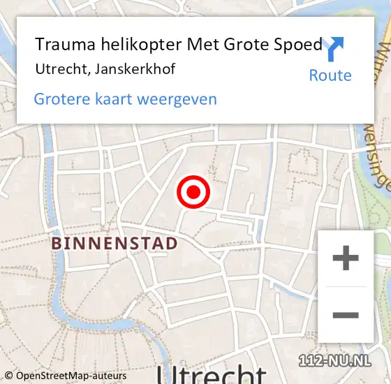 Locatie op kaart van de 112 melding: Trauma helikopter Met Grote Spoed Naar Utrecht, Janskerkhof op 23 december 2022 01:22