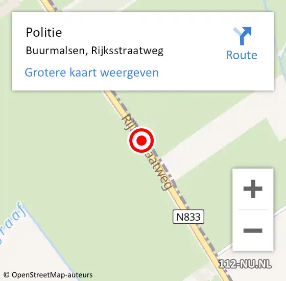 Locatie op kaart van de 112 melding: Politie Buurmalsen, Rijksstraatweg op 9 augustus 2014 12:46