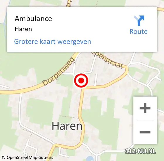 Locatie op kaart van de 112 melding: Ambulance Haren op 23 december 2022 02:48