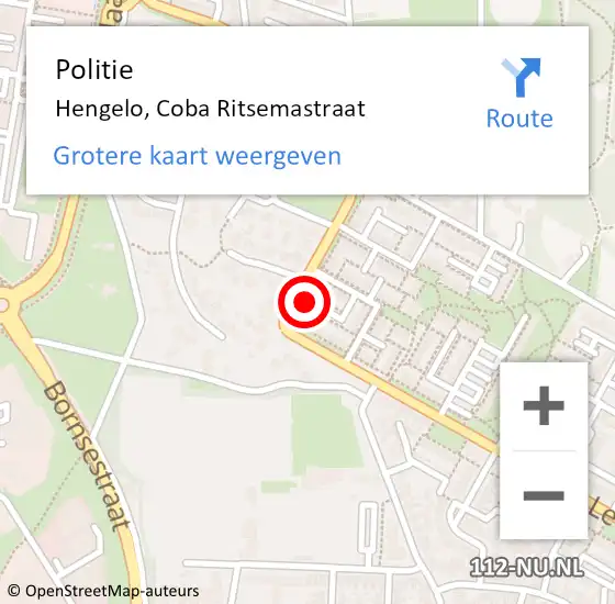 Locatie op kaart van de 112 melding: Politie Hengelo, Coba Ritsemastraat op 23 december 2022 03:37