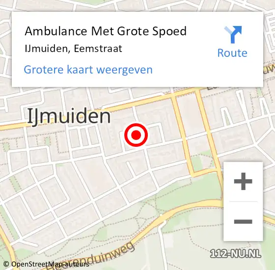 Locatie op kaart van de 112 melding: Ambulance Met Grote Spoed Naar IJmuiden, Eemstraat op 23 december 2022 04:43