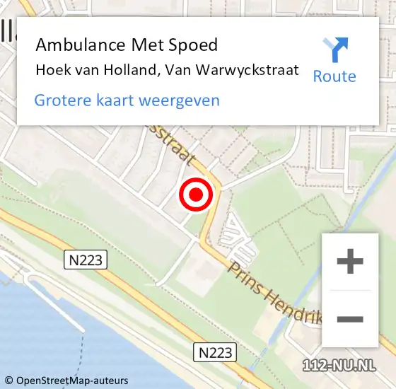 Locatie op kaart van de 112 melding: Ambulance Met Spoed Naar Hoek van Holland, Van Warwyckstraat op 23 december 2022 06:00
