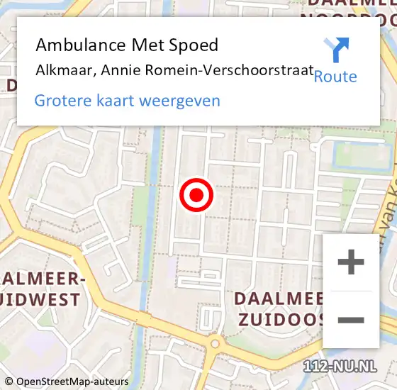 Locatie op kaart van de 112 melding: Ambulance Met Spoed Naar Alkmaar, Annie Romein-Verschoorstraat op 23 december 2022 06:02