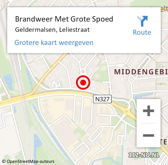 Locatie op kaart van de 112 melding: Brandweer Met Grote Spoed Naar Geldermalsen, Leliestraat op 23 december 2022 06:48