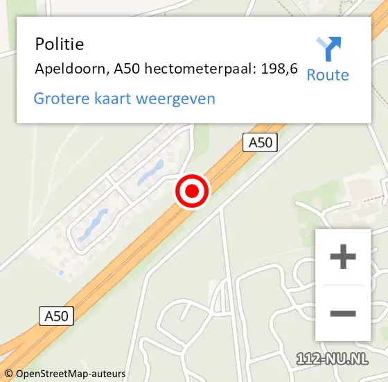 Locatie op kaart van de 112 melding: Politie Apeldoorn, A50 hectometerpaal: 198,6 op 23 december 2022 07:04