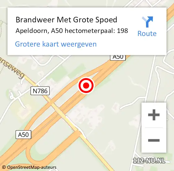 Locatie op kaart van de 112 melding: Brandweer Met Grote Spoed Naar Apeldoorn, A50 hectometerpaal: 198 op 23 december 2022 07:04