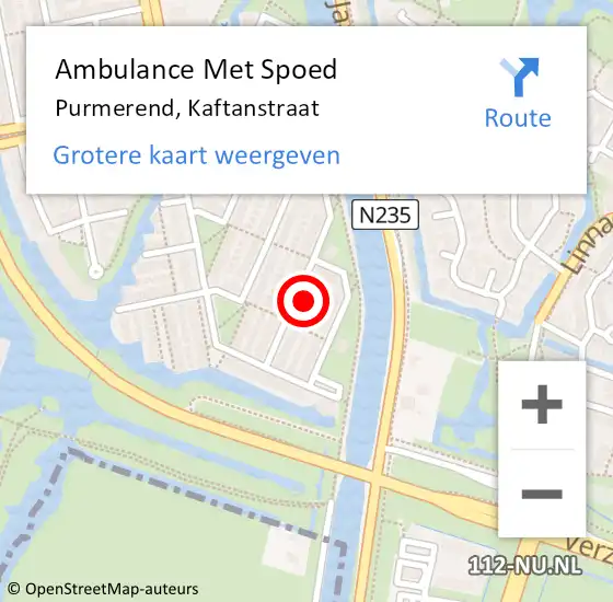 Locatie op kaart van de 112 melding: Ambulance Met Spoed Naar Purmerend, Kaftanstraat op 23 december 2022 07:45