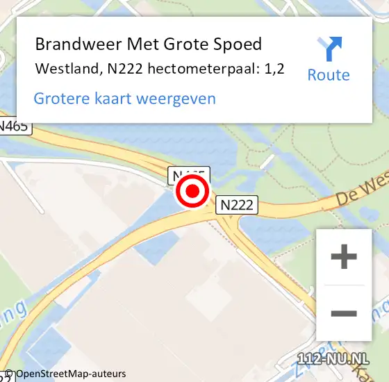 Locatie op kaart van de 112 melding: Brandweer Met Grote Spoed Naar Westland, N222 hectometerpaal: 1,2 op 23 december 2022 08:00