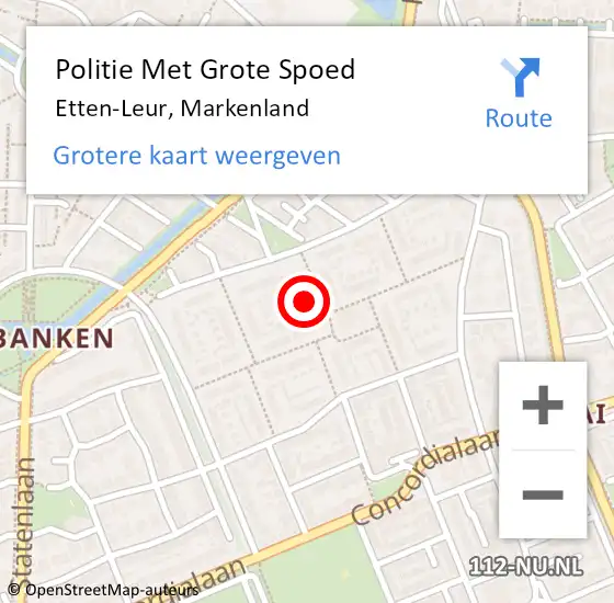 Locatie op kaart van de 112 melding: Politie Met Grote Spoed Naar Etten-Leur, Markenland op 23 december 2022 08:07