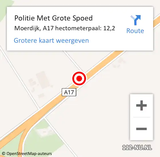 Locatie op kaart van de 112 melding: Politie Met Grote Spoed Naar Moerdijk, A17 hectometerpaal: 12,2 op 23 december 2022 08:17