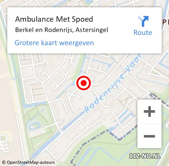 Locatie op kaart van de 112 melding: Ambulance Met Spoed Naar Berkel en Rodenrijs, Astersingel op 23 december 2022 08:36