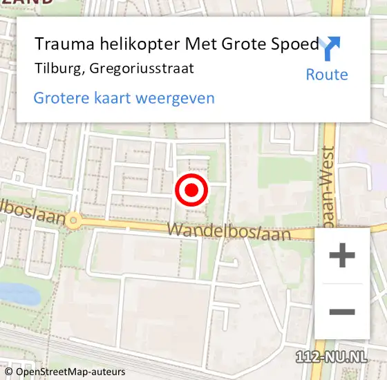 Locatie op kaart van de 112 melding: Trauma helikopter Met Grote Spoed Naar Tilburg, Gregoriusstraat op 23 december 2022 09:20