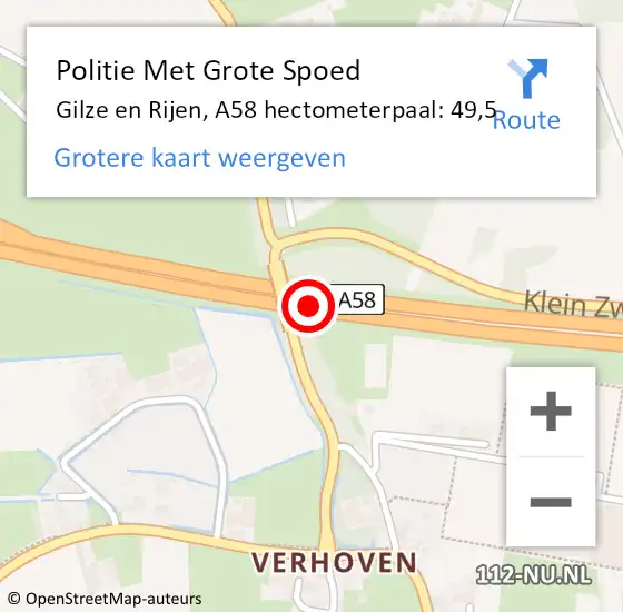 Locatie op kaart van de 112 melding: Politie Met Grote Spoed Naar Gilze en Rijen, A58 hectometerpaal: 49,5 op 23 december 2022 09:23