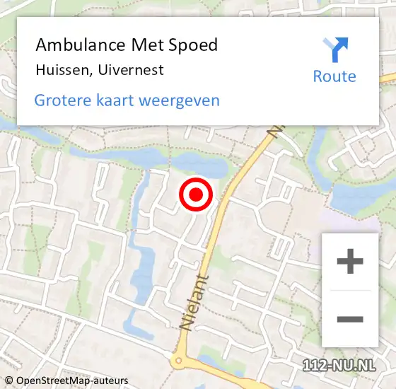 Locatie op kaart van de 112 melding: Ambulance Met Spoed Naar Huissen, Uivernest op 23 december 2022 10:20