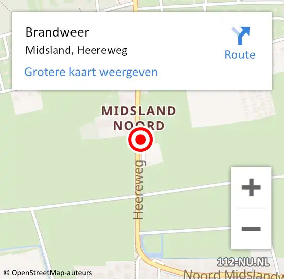 Locatie op kaart van de 112 melding: Brandweer Midsland, Heereweg op 23 december 2022 10:46
