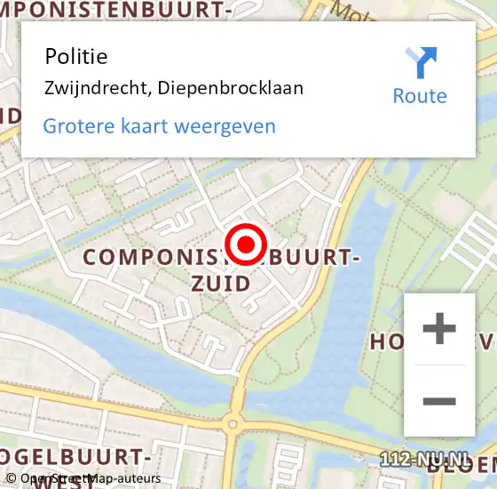 Locatie op kaart van de 112 melding: Politie Zwijndrecht, Diepenbrocklaan op 23 december 2022 11:35