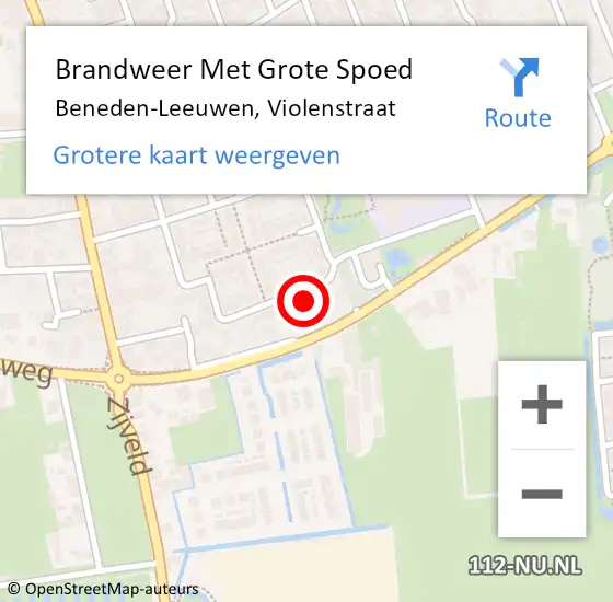 Locatie op kaart van de 112 melding: Brandweer Met Grote Spoed Naar Beneden-Leeuwen, Violenstraat op 23 december 2022 12:23