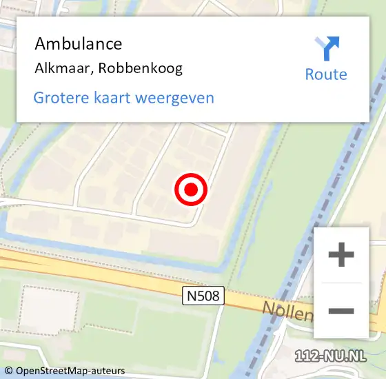 Locatie op kaart van de 112 melding: Ambulance Alkmaar, Robbenkoog op 23 december 2022 12:47