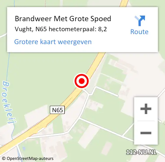 Locatie op kaart van de 112 melding: Brandweer Met Grote Spoed Naar Vught, N65 hectometerpaal: 8,2 op 23 december 2022 13:25