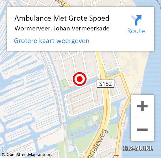 Locatie op kaart van de 112 melding: Ambulance Met Grote Spoed Naar Wormerveer, Johan Vermeerkade op 23 december 2022 13:40