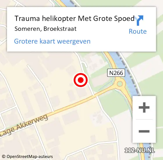 Locatie op kaart van de 112 melding: Trauma helikopter Met Grote Spoed Naar Someren, Broekstraat op 23 december 2022 13:47