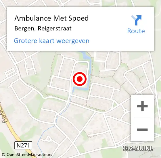 Locatie op kaart van de 112 melding: Ambulance Met Spoed Naar Bergen, Reigerstraat op 23 december 2022 13:57