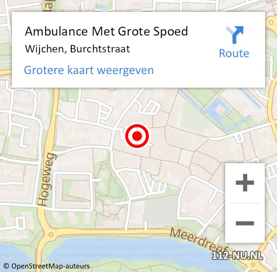 Locatie op kaart van de 112 melding: Ambulance Met Grote Spoed Naar Wijchen, Burchtstraat op 23 december 2022 14:36