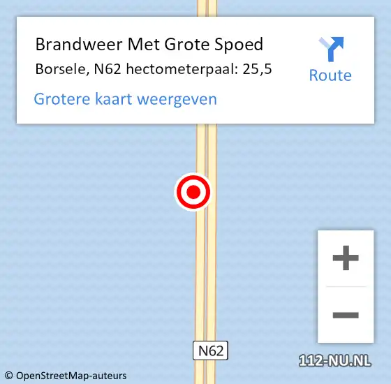 Locatie op kaart van de 112 melding: Brandweer Met Grote Spoed Naar Borsele, N62 hectometerpaal: 25,5 op 23 december 2022 15:17