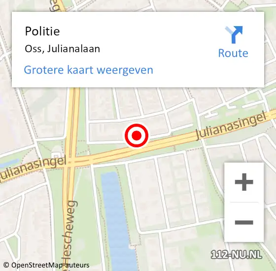 Locatie op kaart van de 112 melding: Politie Oss, Julianalaan op 23 december 2022 15:41