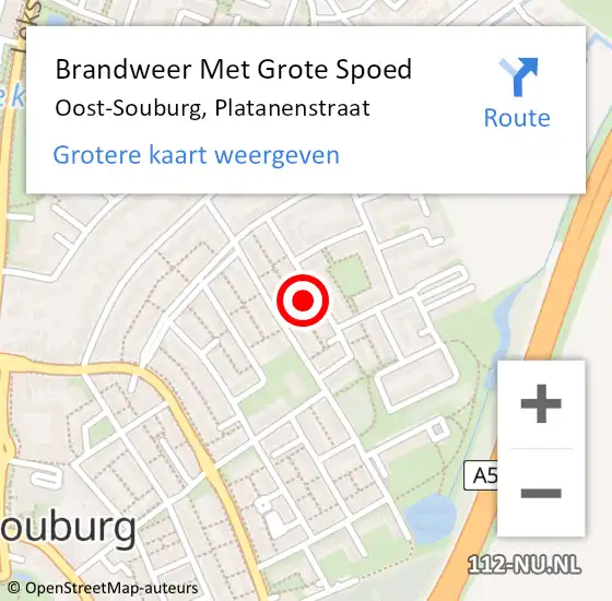 Locatie op kaart van de 112 melding: Brandweer Met Grote Spoed Naar Oost-Souburg, Platanenstraat op 23 december 2022 15:49