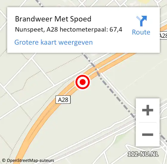 Locatie op kaart van de 112 melding: Brandweer Met Spoed Naar Nunspeet, A28 hectometerpaal: 67,4 op 23 december 2022 15:51