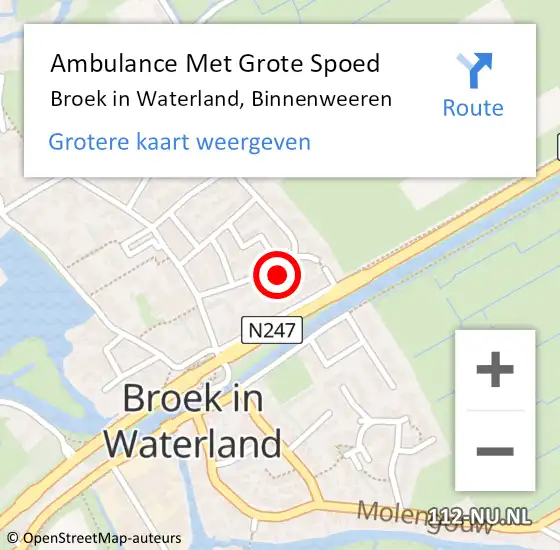 Locatie op kaart van de 112 melding: Ambulance Met Grote Spoed Naar Broek in Waterland, Binnenweeren op 23 december 2022 16:05