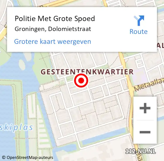 Locatie op kaart van de 112 melding: Politie Met Grote Spoed Naar Groningen, Dolomietstraat op 23 december 2022 16:22